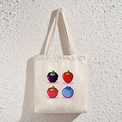 Fruit Print Canvas Tote Bag Large Capacity Shoulder Bag