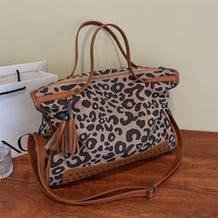 Leopard Pattern Tote Bag Studded Decor Shoulder Bag Large Capacity Satchel Bag
