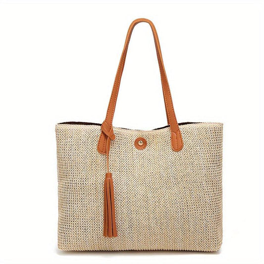 Straw Woven Summer Tote Bag Large Capacity Beach Shoulder Bag