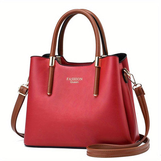 Two Tone Durable Tote Bag Large Capacity PU Leather Handbag