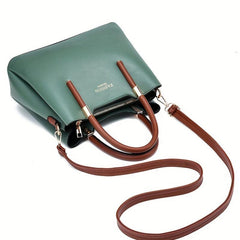 Two Tone Durable Tote Bag Large Capacity PU Leather Handbag