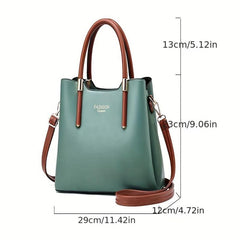 Two Tone Durable Tote Bag Large Capacity PU Leather Handbag