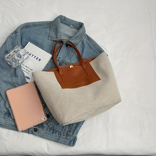 Large Capacity Colorblock Tote Bag Work Shoulder Handbag