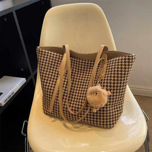 Houndstooth Pattern Tote Bag Stylish Shoulder Bag For Work & School