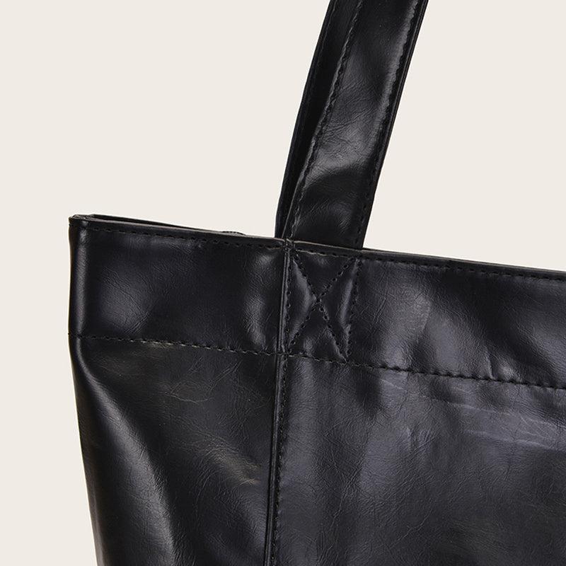 Large Capacity Solid Shoulder Bag PU Leather Retro Tote Bag Handbag