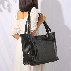 Large Capacity Solid Shoulder Bag PU Leather Retro Tote Bag Handbag