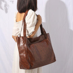 Large Capacity Solid Shoulder Bag PU Leather Retro Tote Bag Handbag