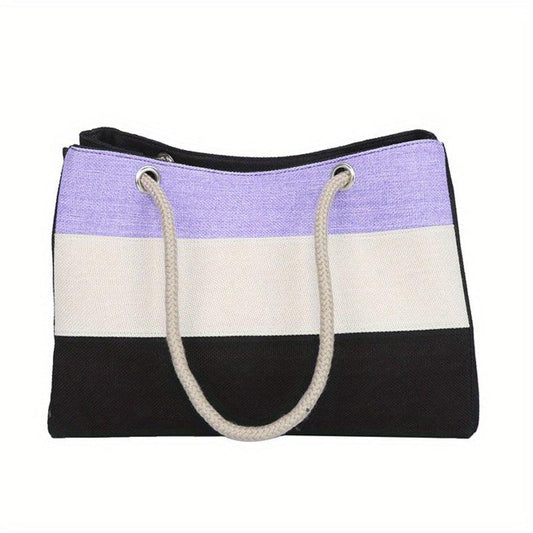 Colorblock Stripes Tote Bag Large Summer Beach Bag Women's Shoulder Bag