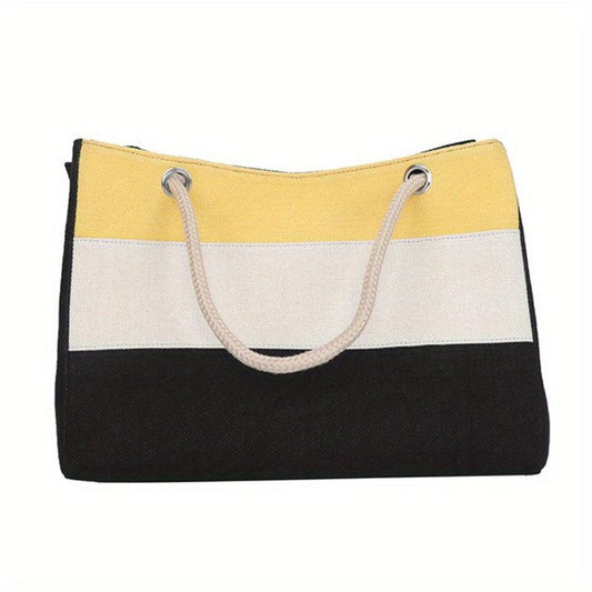 Colorblock Stripes Tote Bag Large Summer Beach Bag Women's Shoulder Bag
