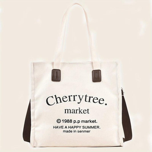 Canvas Tote Bag Letter Graphic Shoulder Bag Large Capacity Crossbody Bag