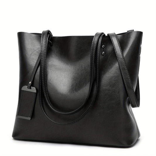 Vintage Faux Leather Tote Bag Large Capacity Shoulder Handbag