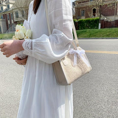 Boho Style Woven Straw Tote Bag with Scarf Crossbody Handbag