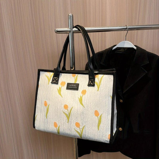 Large Capacity Plant Graphic Tote Bag with Top Handle