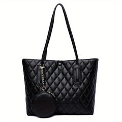 Women's Quilted Shoulder Bag Solid Tote With Coin Purse