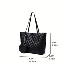 Women's Quilted Shoulder Bag Solid Tote With Coin Purse