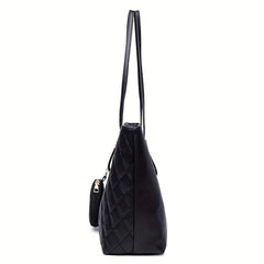 Women's Quilted Shoulder Bag Solid Tote With Coin Purse