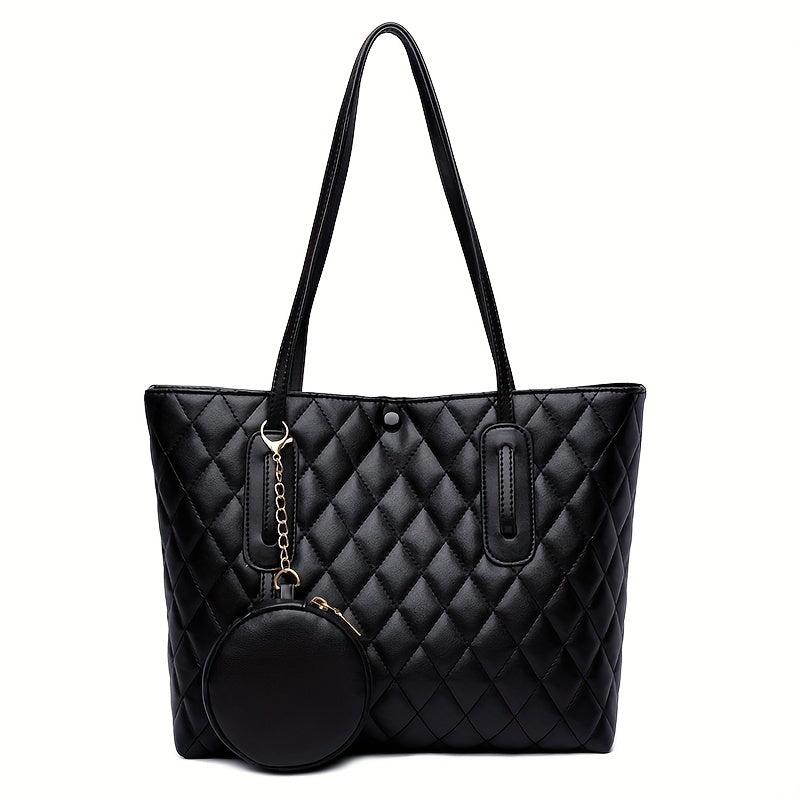 Women's Quilted Shoulder Bag Solid Tote With Coin Purse