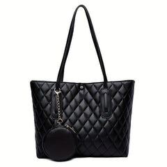 Women's Quilted Shoulder Bag Solid Tote With Coin Purse