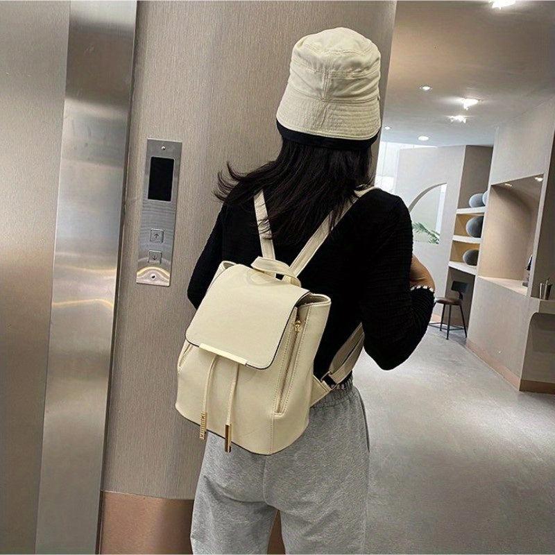 Minimalist Solid Backpack Drawstring Rucksack Women's Travel Bag