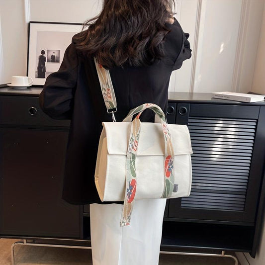 Vintage Canvas Flower Strap Tote Bag for Women