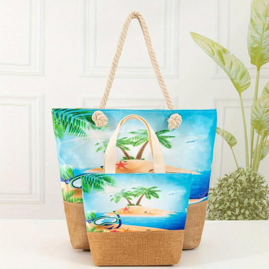 Beach Pattern Stitching Tote Bag All Match Travel Beach Handbag