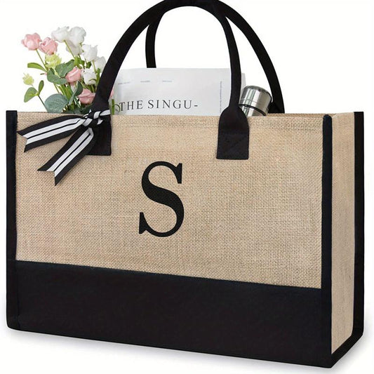 Large Capacity Letter Print Tote Handbag Colorblock Shoulder Bag