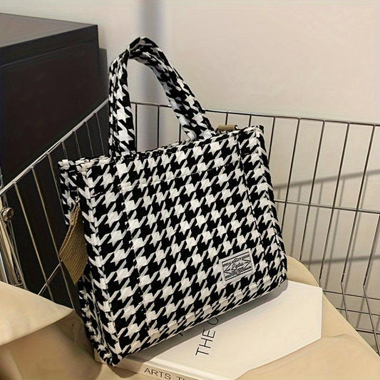 Houndstooth Pattern Satchel Bag Women's All Match Bag