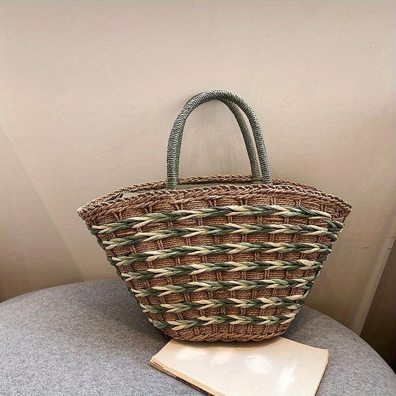 Straw Woven Tote Bag Large Beach Handbag for Travel & Shopping