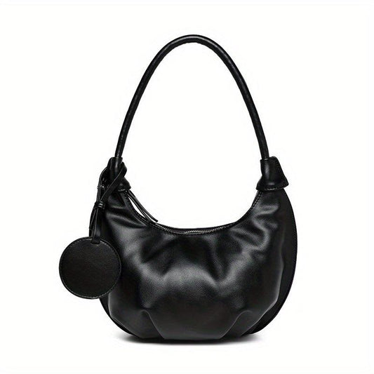 Pleated Dumpling Pendant Underarm Bag PU Leather Crescent Bag Purse