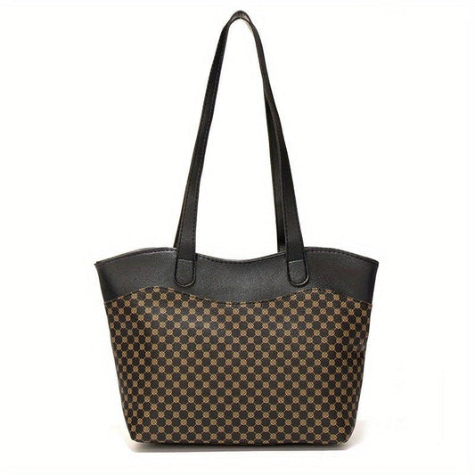 Casual Colorblock Tote Shoulder Bag Classic Pattern Handbag