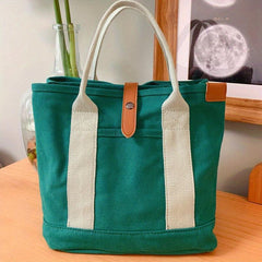 Canvas Tote Satchel Bag with Button Closure