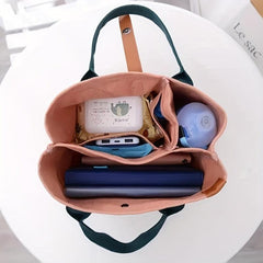 Canvas Tote Satchel Bag with Button Closure