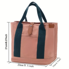 Canvas Tote Satchel Bag with Button Closure