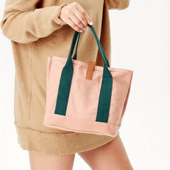 Canvas Tote Satchel Bag with Button Closure
