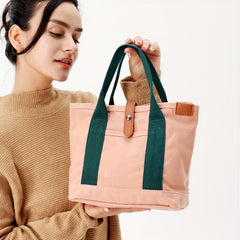 Canvas Tote Satchel Bag with Button Closure