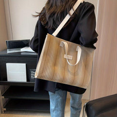 Stripes Canvas Tote Bag Large Capacity Shoulder Bag For Work School Shopping