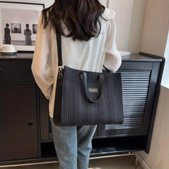Stripes Canvas Tote Bag Large Capacity Shoulder Bag For Work School Shopping