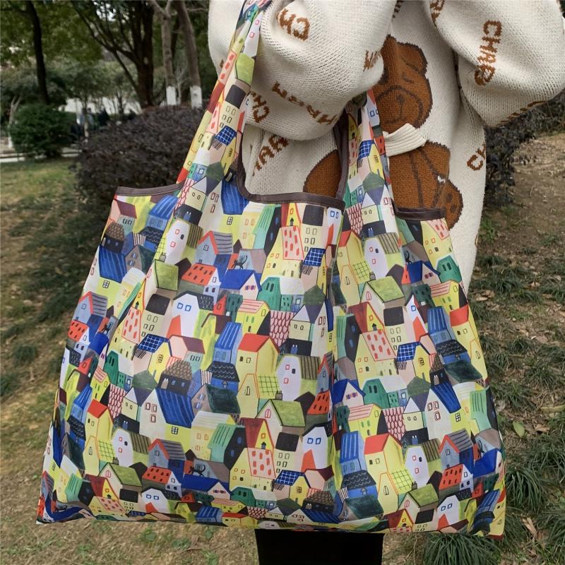 Houses Print Shoulder Bag Large Capacity Lightweight Shopper Bag