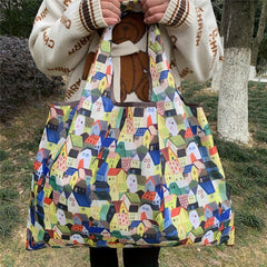 Houses Print Shoulder Bag Large Capacity Lightweight Shopper Bag