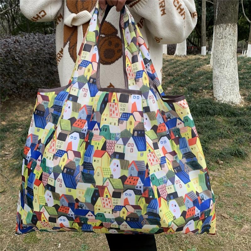 Houses Print Shoulder Bag Large Capacity Lightweight Shopper Bag