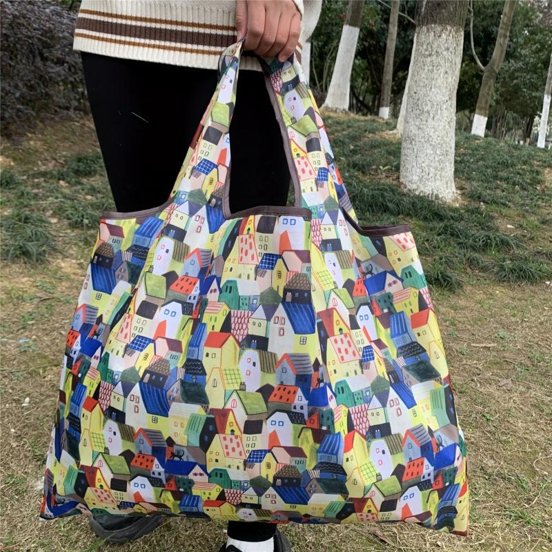 Houses Print Shoulder Bag Large Capacity Lightweight Shopper Bag