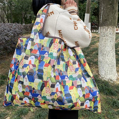 Houses Print Shoulder Bag Large Capacity Lightweight Shopper Bag