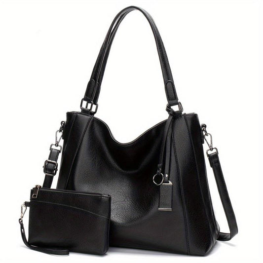 Solid Classic Tote Bag Set for Women Work Satchel Bag With Purse