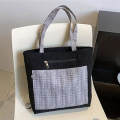 Large Capacity Corduroy Tote Bag with Stitching, Casual Shoulder Bag
