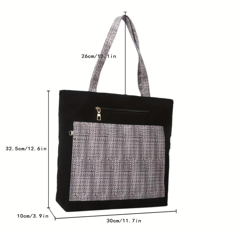 Large Capacity Corduroy Tote Bag with Stitching, Casual Shoulder Bag
