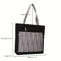 Large Capacity Corduroy Tote Bag with Stitching, Casual Shoulder Bag