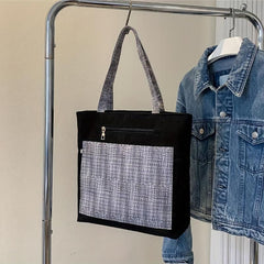 Large Capacity Corduroy Tote Bag with Stitching, Casual Shoulder Bag