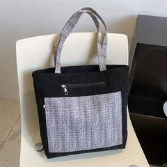Large Capacity Corduroy Tote Bag with Stitching, Casual Shoulder Bag