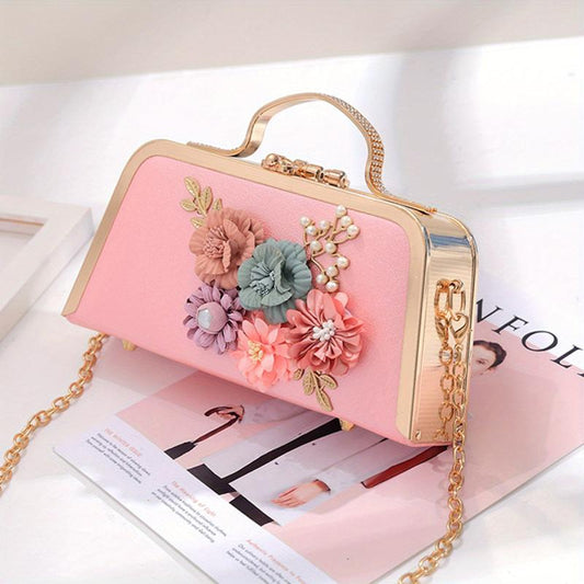 Floral Satchel Evening Bag with Chain Strap