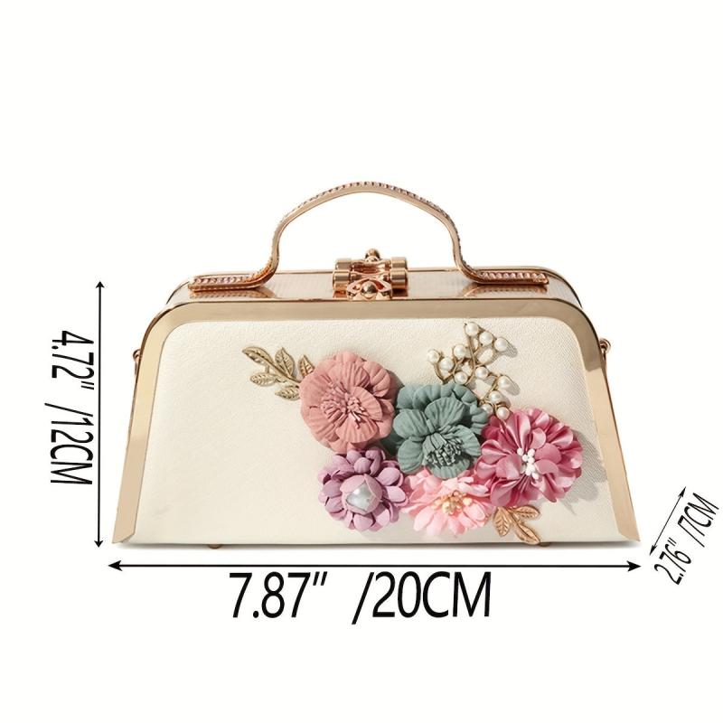 Floral Satchel Evening Bag with Chain Strap